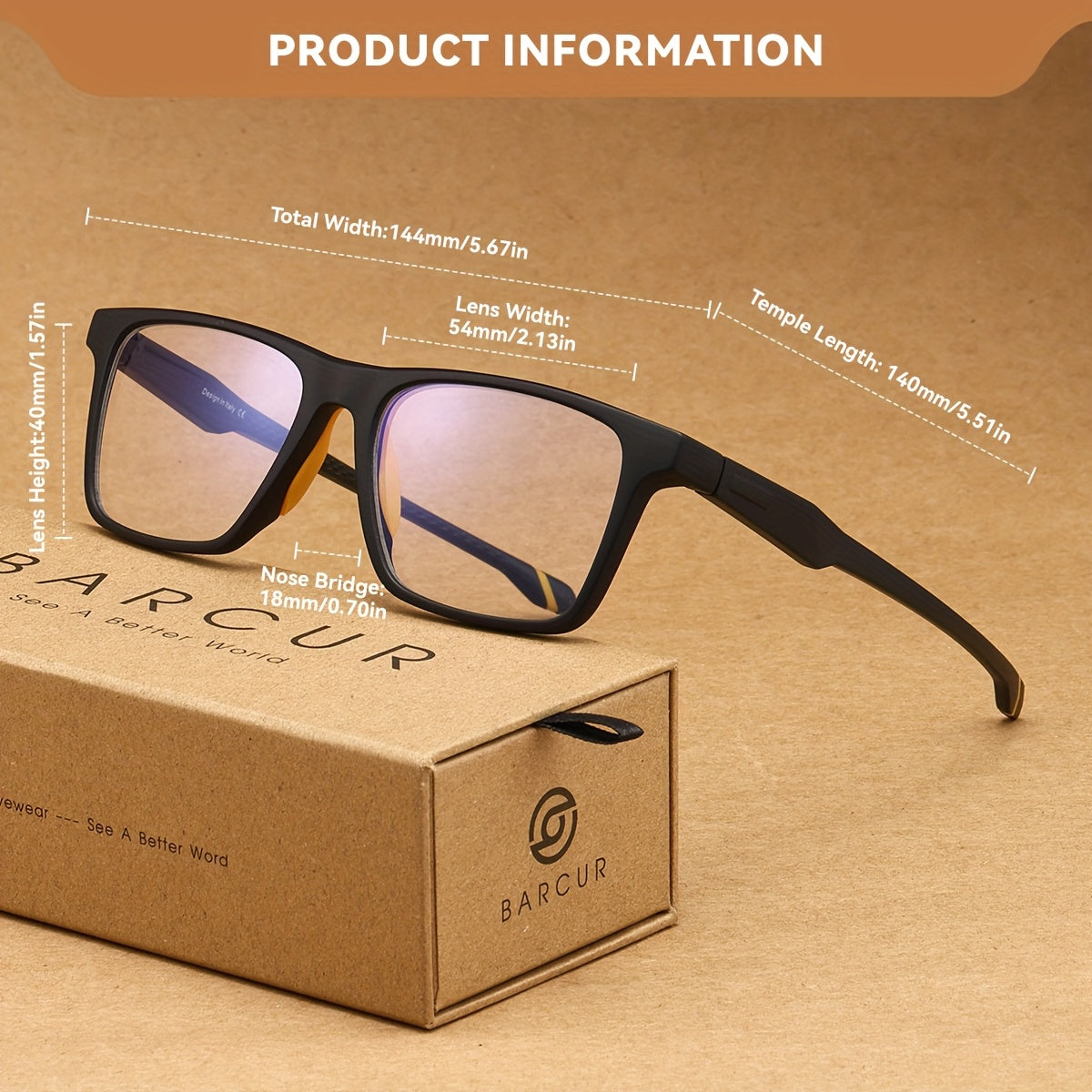 BARCUR Anti-Blue Light Glasses - Lightweight Non- Computer Glasses with Square Frame, Anti-Eye Strain for Office, Gaming, Online Classes - Men & Women, Ideal Gift