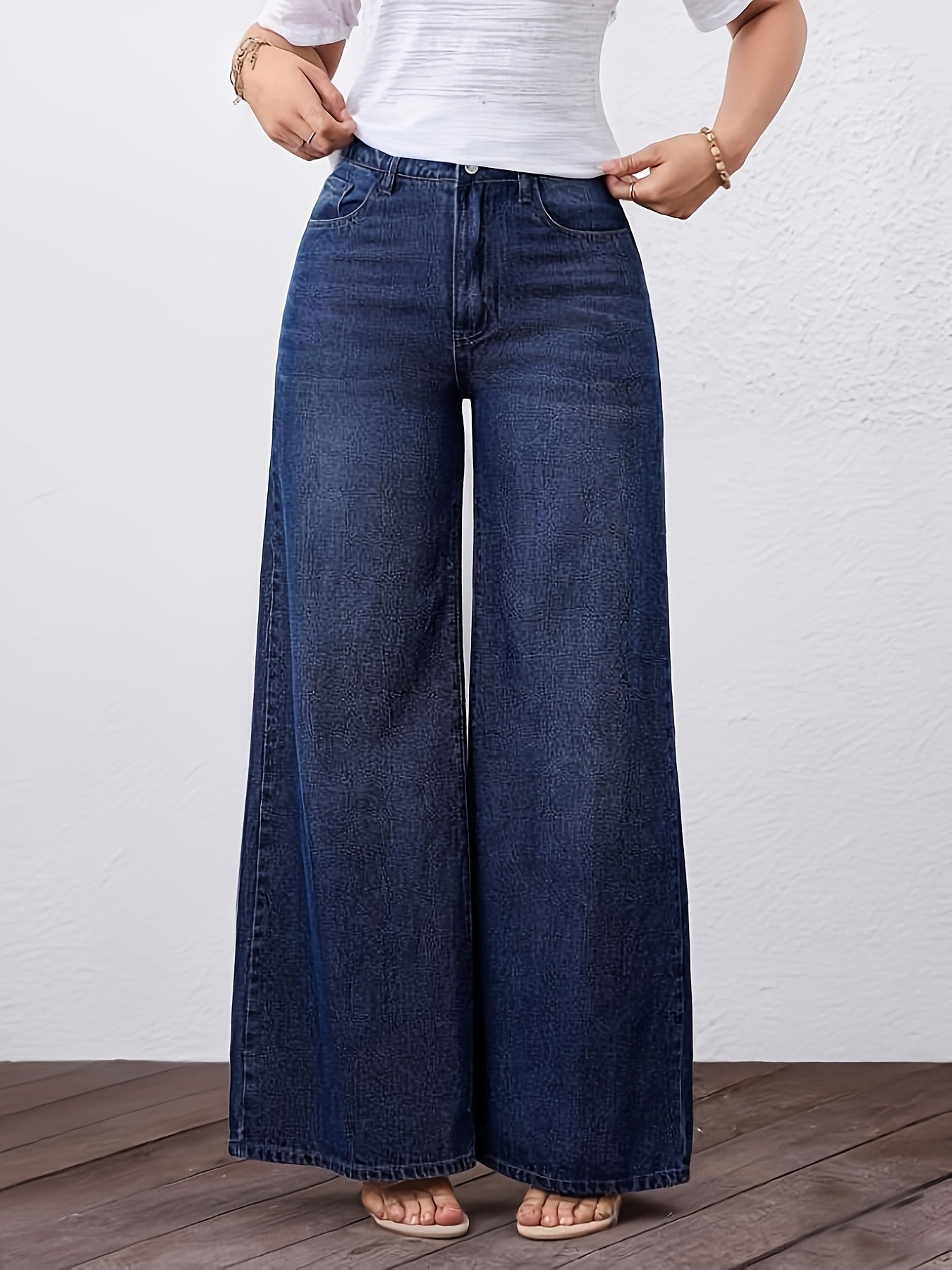 Jeans Femme Taille Haute Jambe Large Extensible Non Transparent Polyvalent Toute Saison