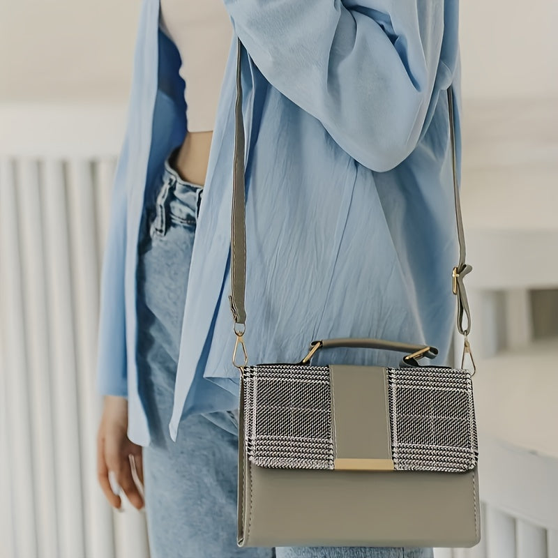 Sac à bandoulière à carreaux tendance – rabat avec bouton-pression, bandoulière, sac et portefeuille pour usage quotidien