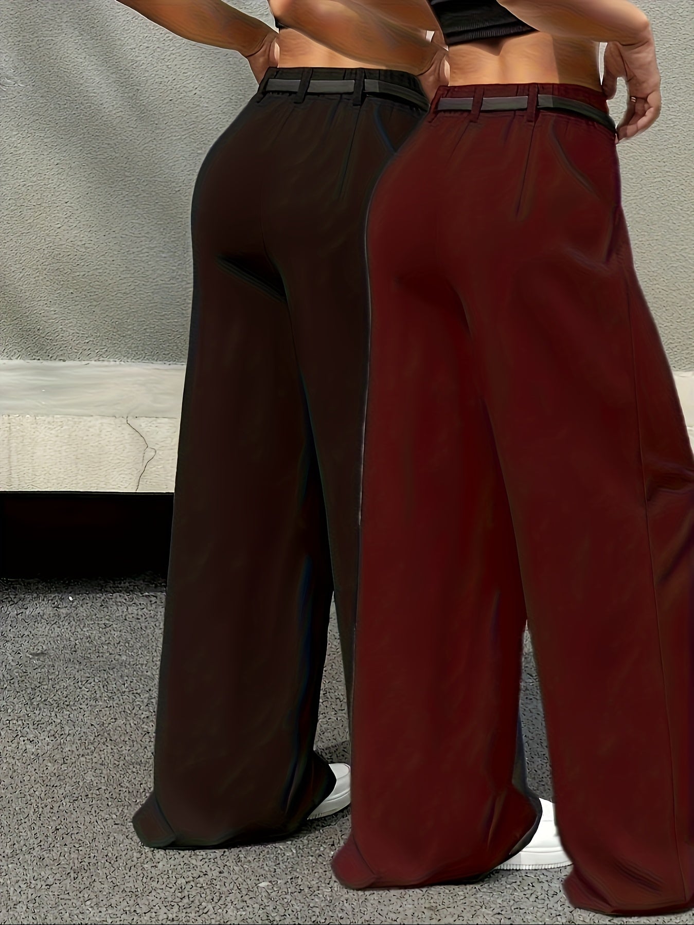 Lot de 2 Pantalons Femme – Couleur Unie, Jambe Longue, Confortable avec Poches, Sans Ceinture, Automne/Hiver