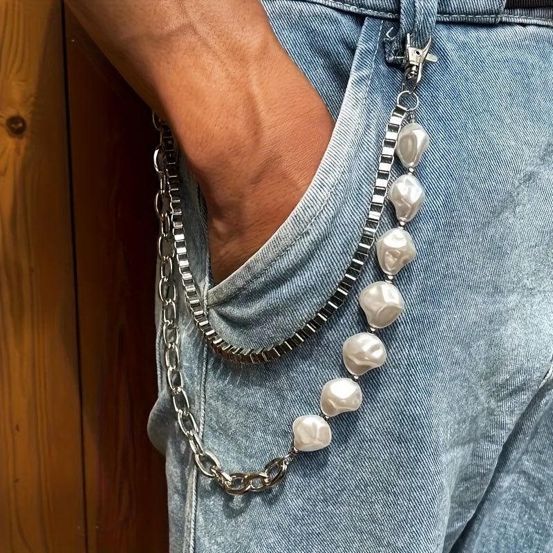 Ceinture chic en perles et chaîne métallique – Design irrégulier à perles, accessoire de taille en alliage pour jeans, robes et jupes, parfaite pour sorties décontractées