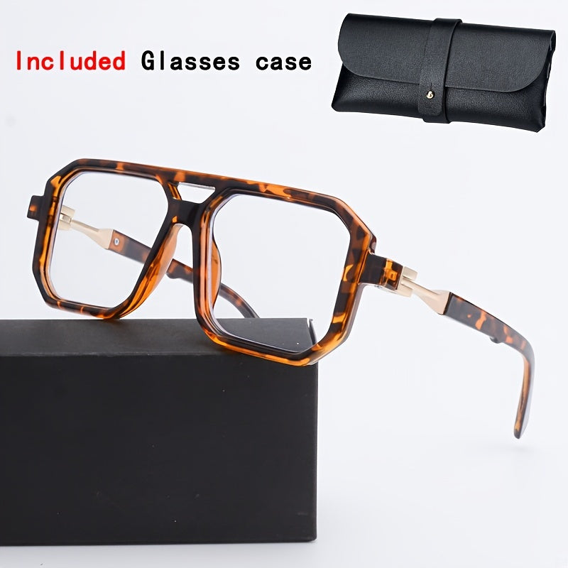 Coolyiyou Fashion Retro clear Double Bridges Square Glasses for men women Flat Light glasses fashion glasses, Ideal Choice for Protect against blue light from computers and electronic devices, Gifts with Case, Cloth