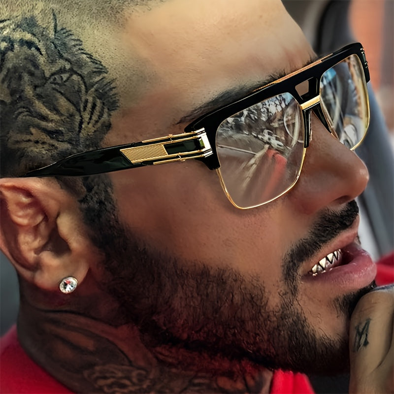 1pc Retro Square Frame Glasses for Women & Men - Metal Hinges, Lightweight Full-Rim Unisex Design, Non- Decorative Eyewear for, Casual & Formal Outfits, Stylish Glasses, Trendy Eyewear, Metallic Accents, Sleek Lenses