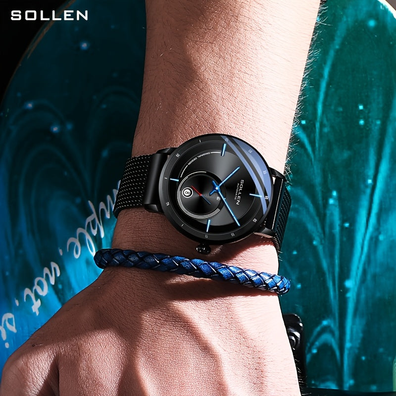 SOLLEN Men'S Automatic Mechanical Watch with Luminous Hands, Date Display & Calendar - Stainless Steel Strap, Skeleton Design, Mechanical Movement - Ideal for Birthdays, Valentine'S Day, Father'S Day, Wedding Anniversary Gift