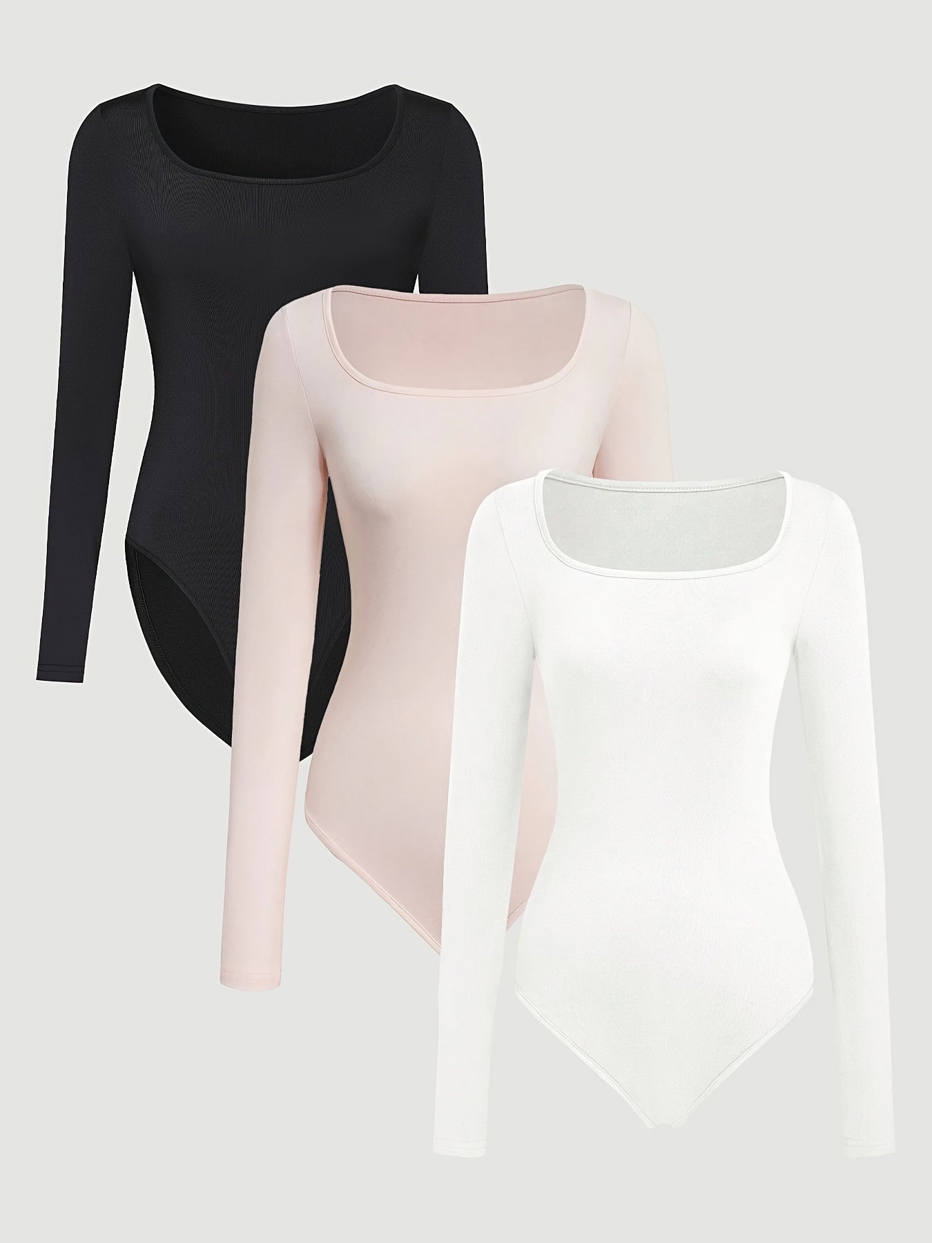 Ensemble de 3 combinaisons femme à col carré coupe ajustée style décontracté et sportif une pièce à manches longues confortable et tendance