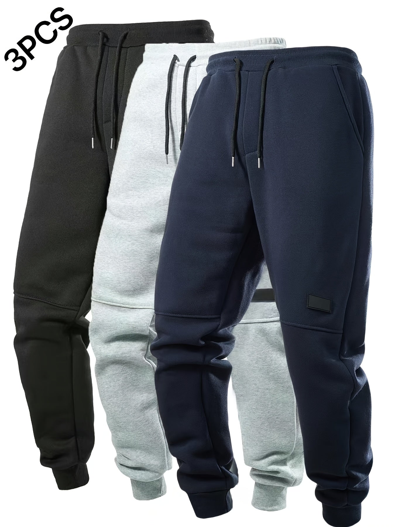 3pcs Joggers Homme – Cordon Élastique, Casual, Solid Color, Regular Fit, Automne/Hiver
