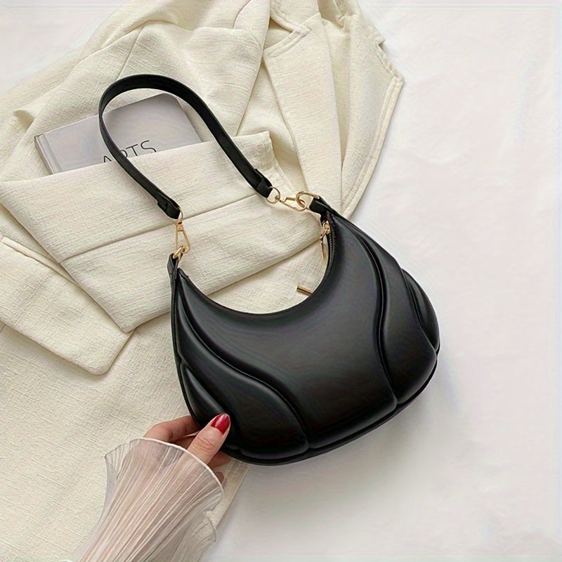 Sac bandoulière femme style français – quincaillerie dorée, sangle réglable, fermeture zippée, brun/ blanc/ noir, élégant et polyvalent pour le travail, les sorties et les voyages.