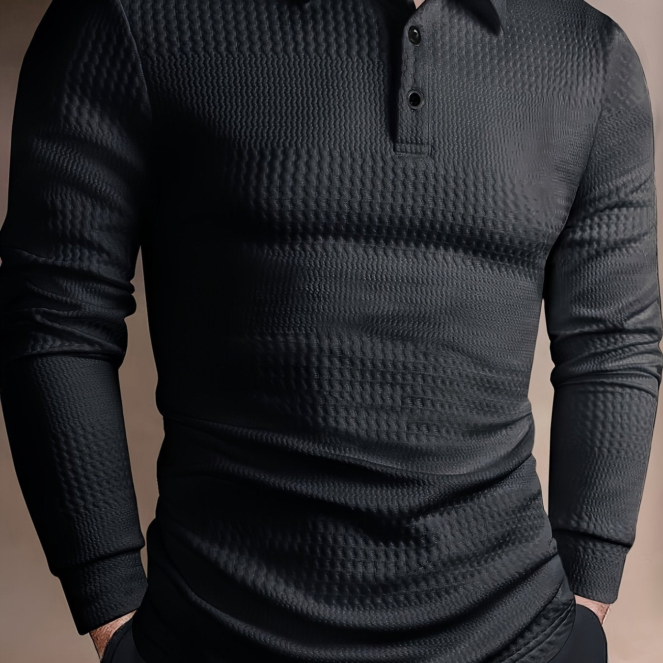 Men's Fashion  Shirt - Long Sleeve, Jacquard Fabric, Vertical Rib Detail, Casual Fitness Style, 100% Polyester, Ideal for Spring and Autumn