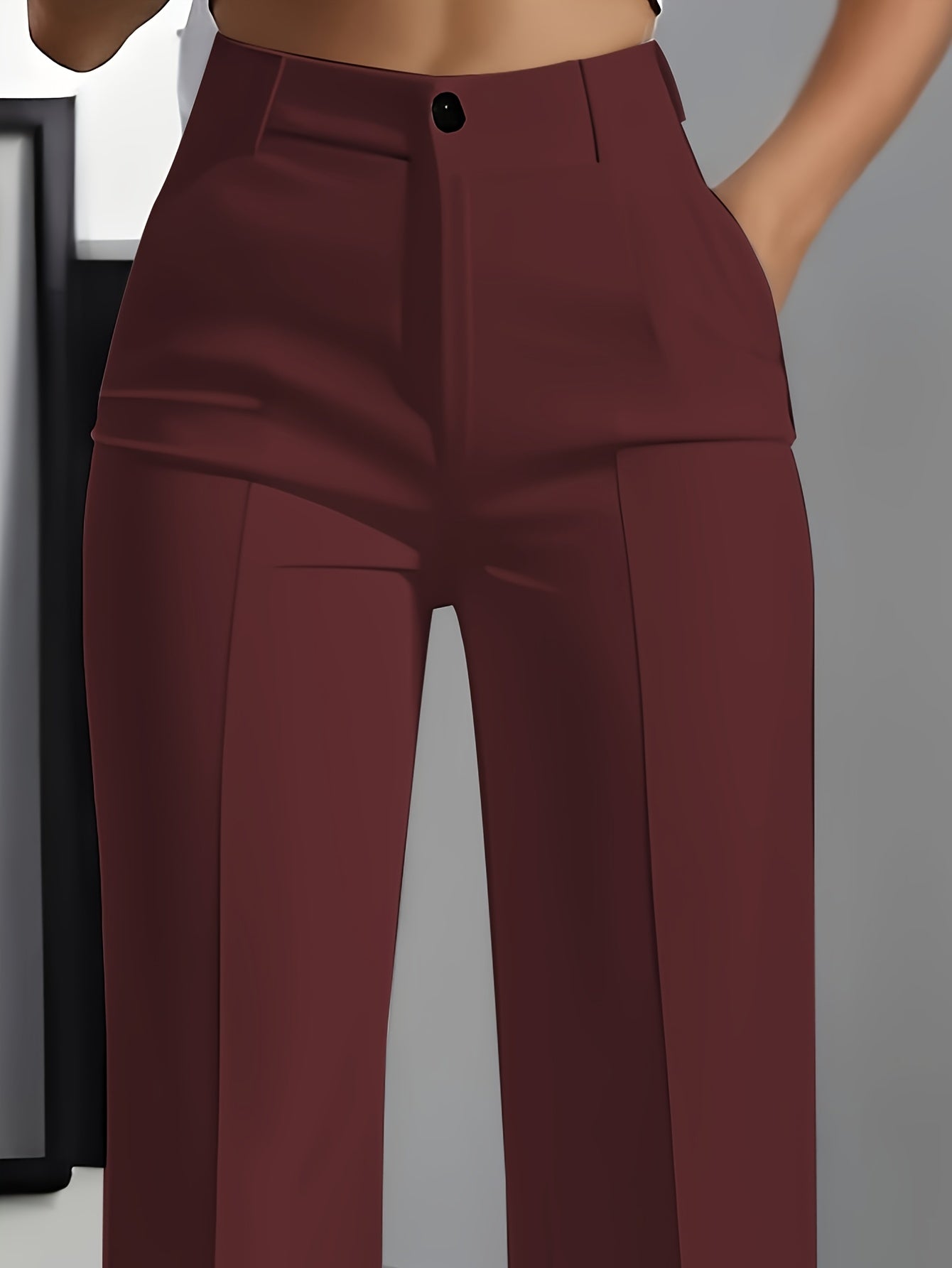 Pantalon Femme Élégant Blanc – Taille Haute, Boutons, Bureau et Décontracté, Tissu Non Extensible