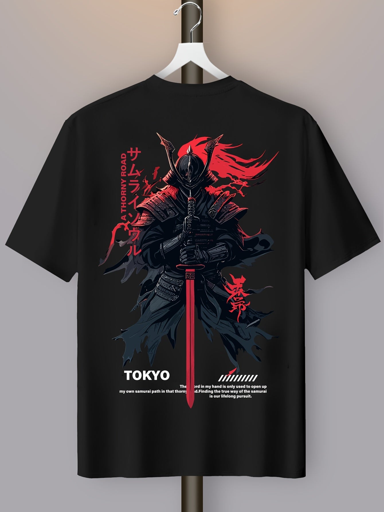 Men's 180gsm Heavyweight Samurai & Tokyo Anime T-Shirt - One Outsider Manga-Inspired Design with Text, Casual Round Neck Summer Tee for, Samurai Warriors & Anime Fans