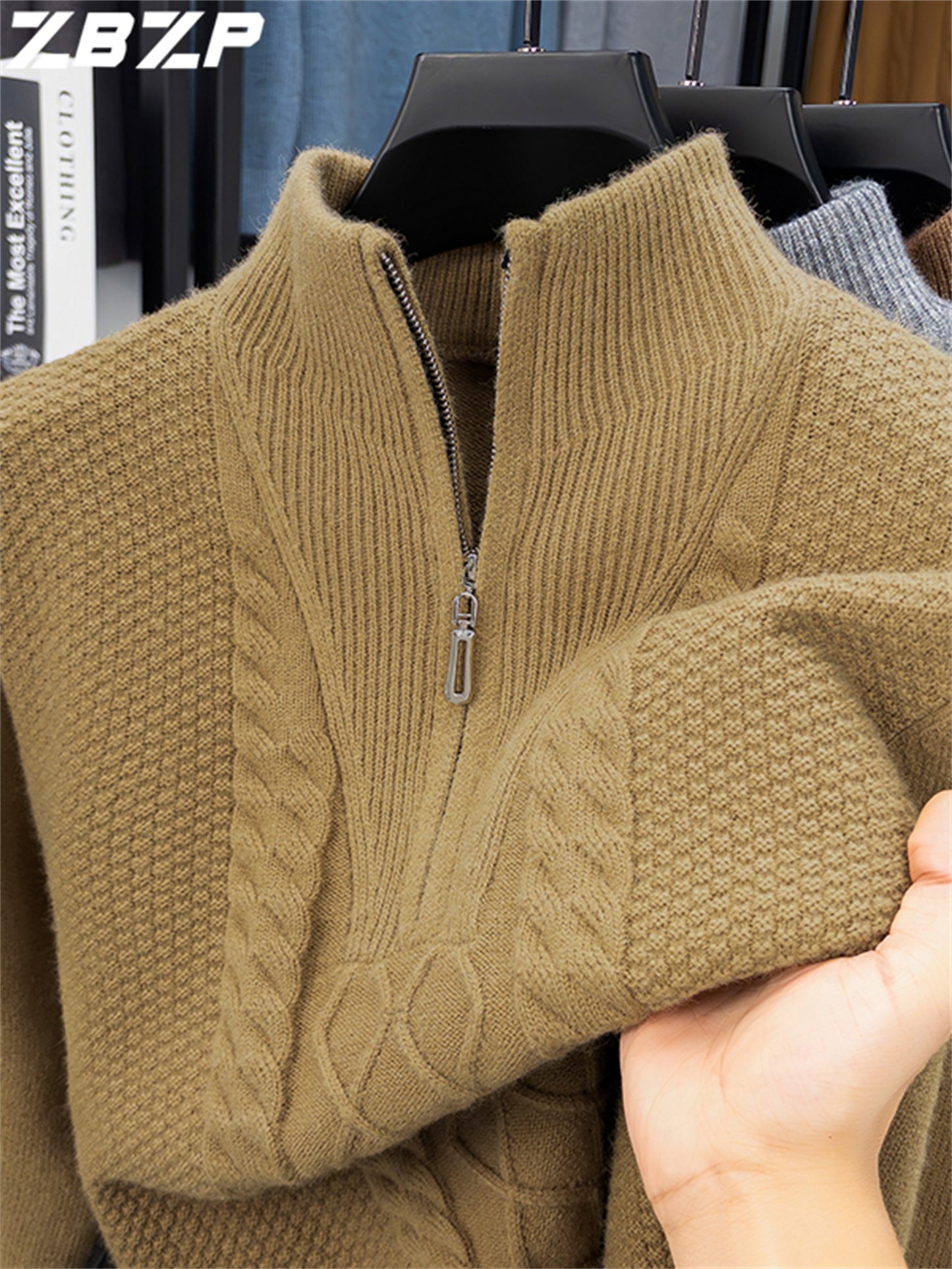 Men'S Thickened Warm Half-Zip Knitted Sweater | Casual Solid Color Stand Collar Sweater for Fall/Winter