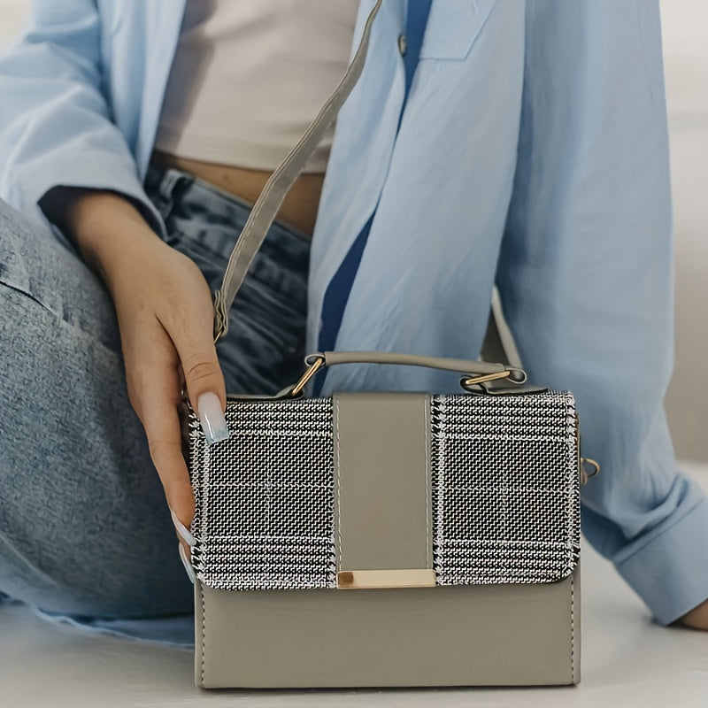 Sac à bandoulière à carreaux tendance – rabat avec bouton-pression, bandoulière, sac et portefeuille pour usage quotidien