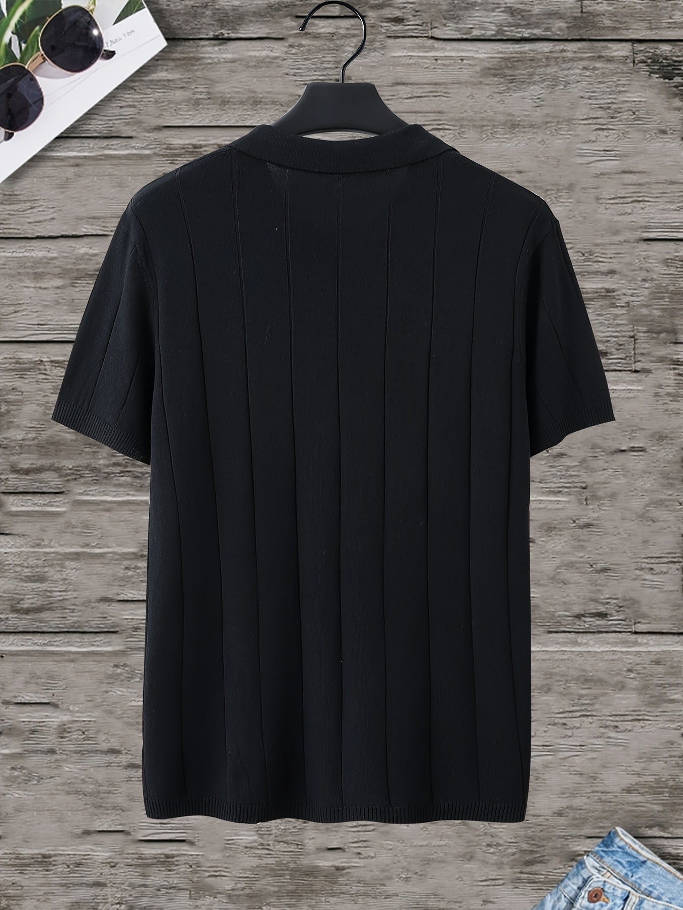 Men'S Solid Color Knitted Short-Sleeve Polo Shirt for Business Casual Wear