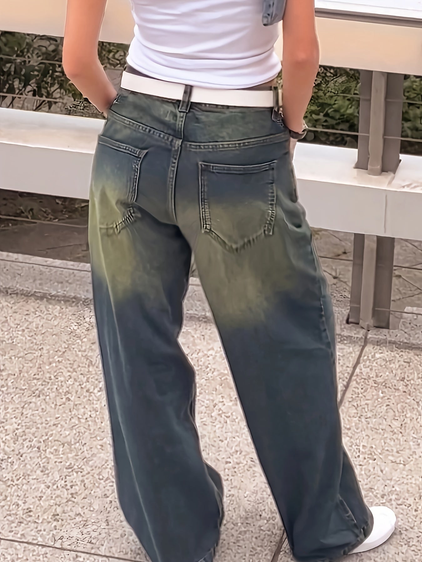 Jeans Femme Style Street Jambe Droite Couleur Unie Rétro Décontracté Longue Toute Saison Non Extensible