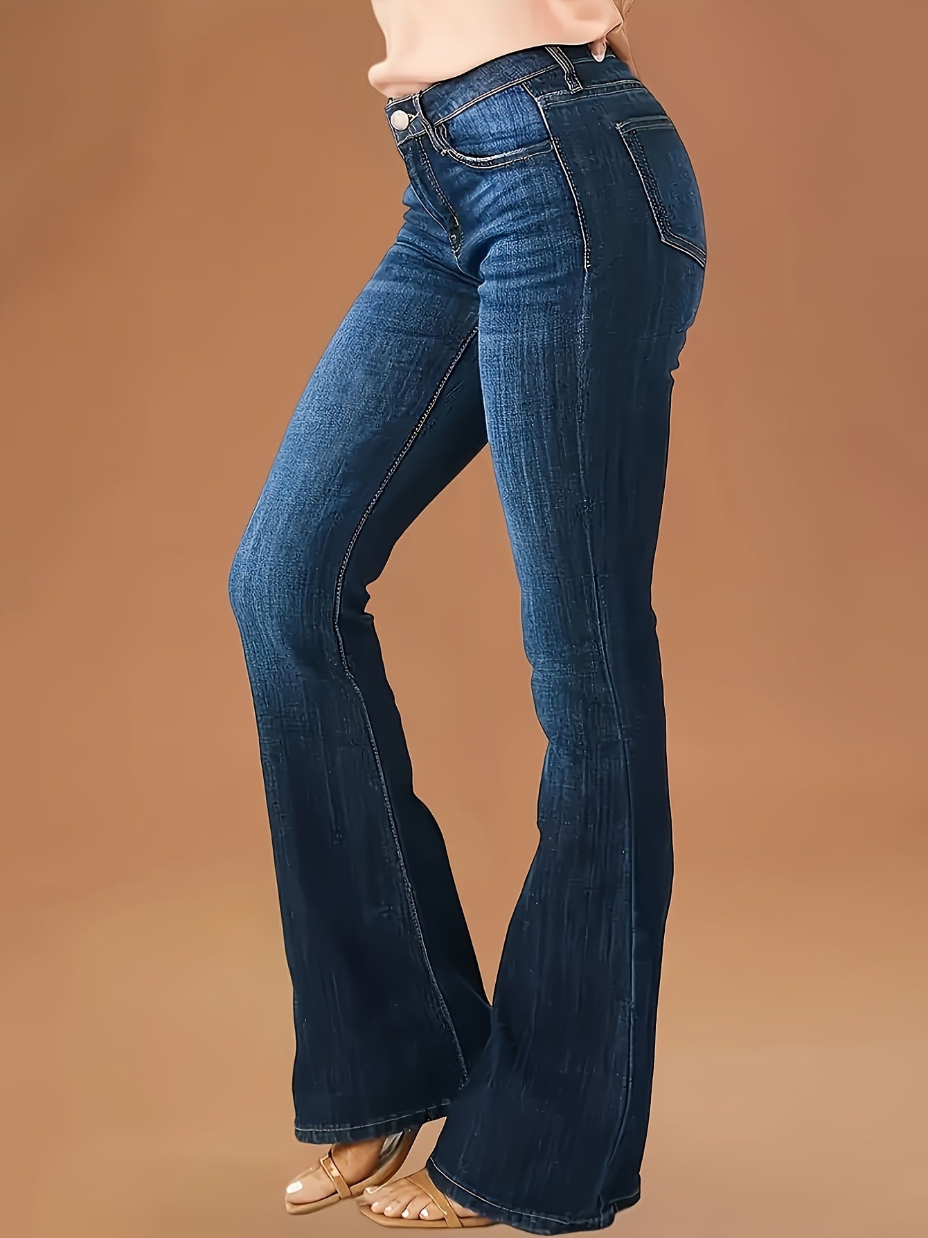 Jean évasé stretch pour femme - Pantalon élégant à jambes pattes d'éléphant en tissu opaque