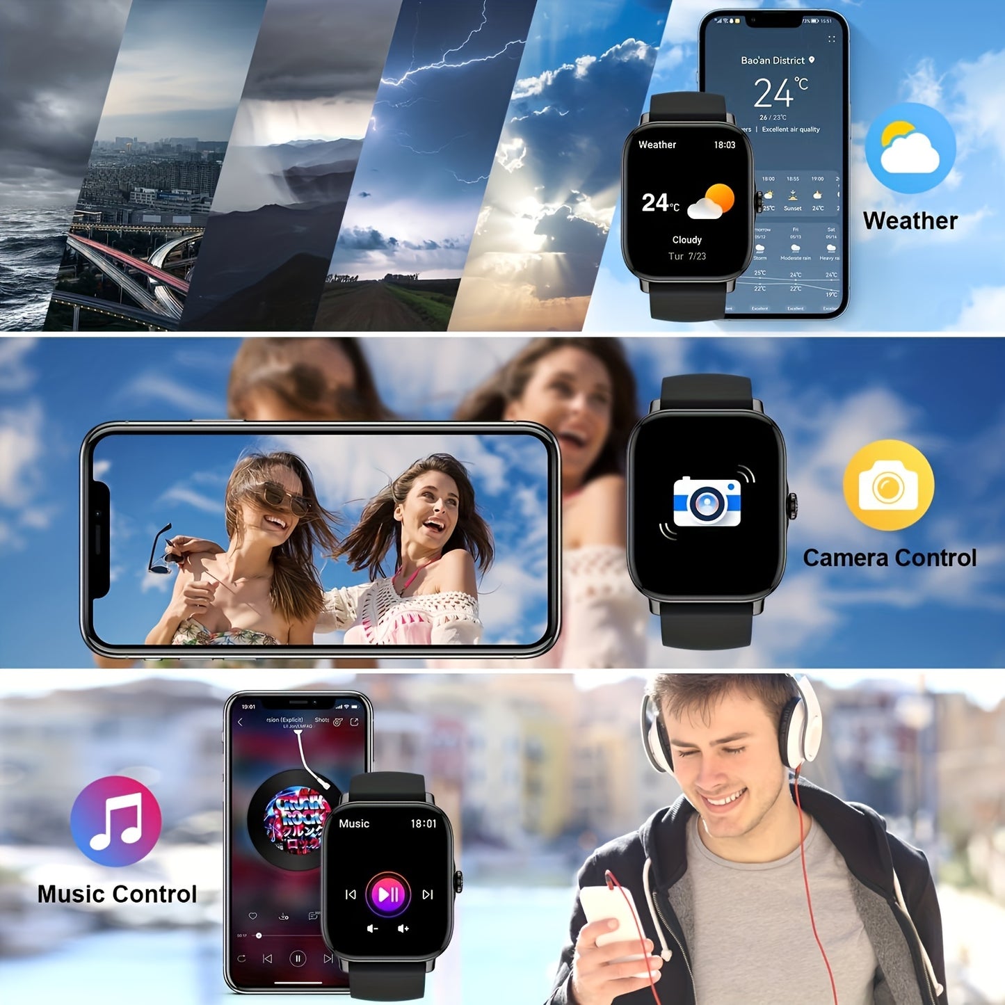 4.98cm Smart Watch with Body Temp/ Monitor, Smart Watch with Wireless Call (Answer/ Make/ Reject Calls) for Men Women, Fitness Activity Tracker with 100+ Sports Modes/ SOS/ Game/ AI Voice/ Calculator, Compatible with Android