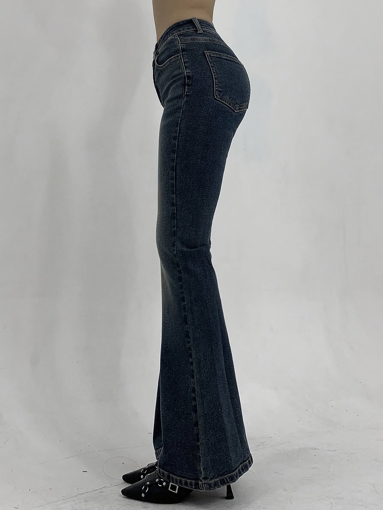 Jeans Femme Sexy Slim-Fit Évasé Extensible Poches Taille Haute Mi-Haute Bleu Clair Printemps/Automne Décontracté