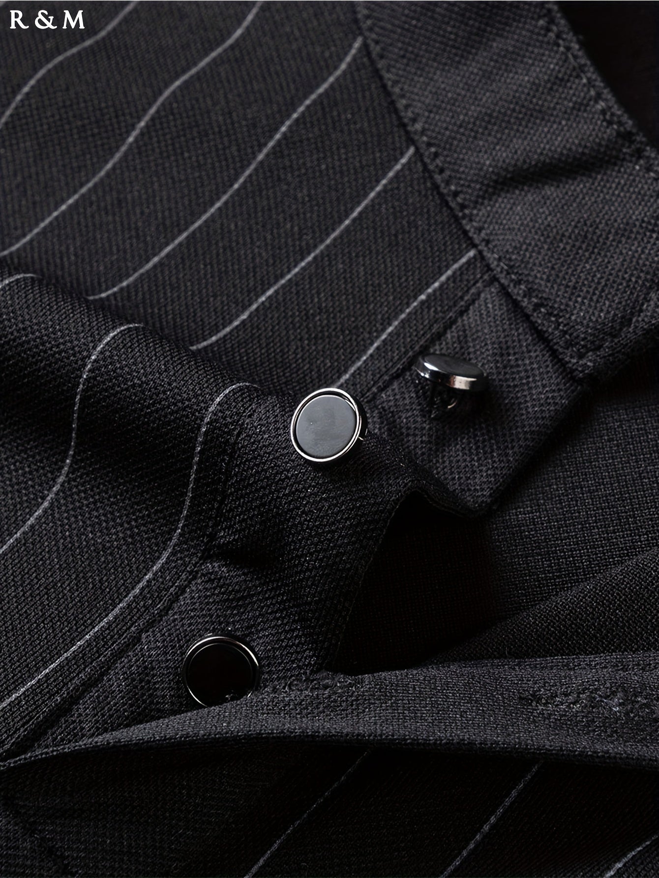 Mens Slimming Vertical Striped Long Sleeve T-Shirt - Light Business Style, Stand Collar, Four-Season Comfort, Regular Fit, Black with Dark Stripes, Hand Wash Only, Casual Wear, Elegant Pullover, Durable Casual Wear