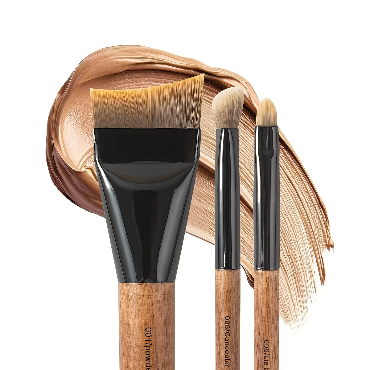 Kit 3 Pinceaux Maquillage Visage – Manche Bois & Poils Doux