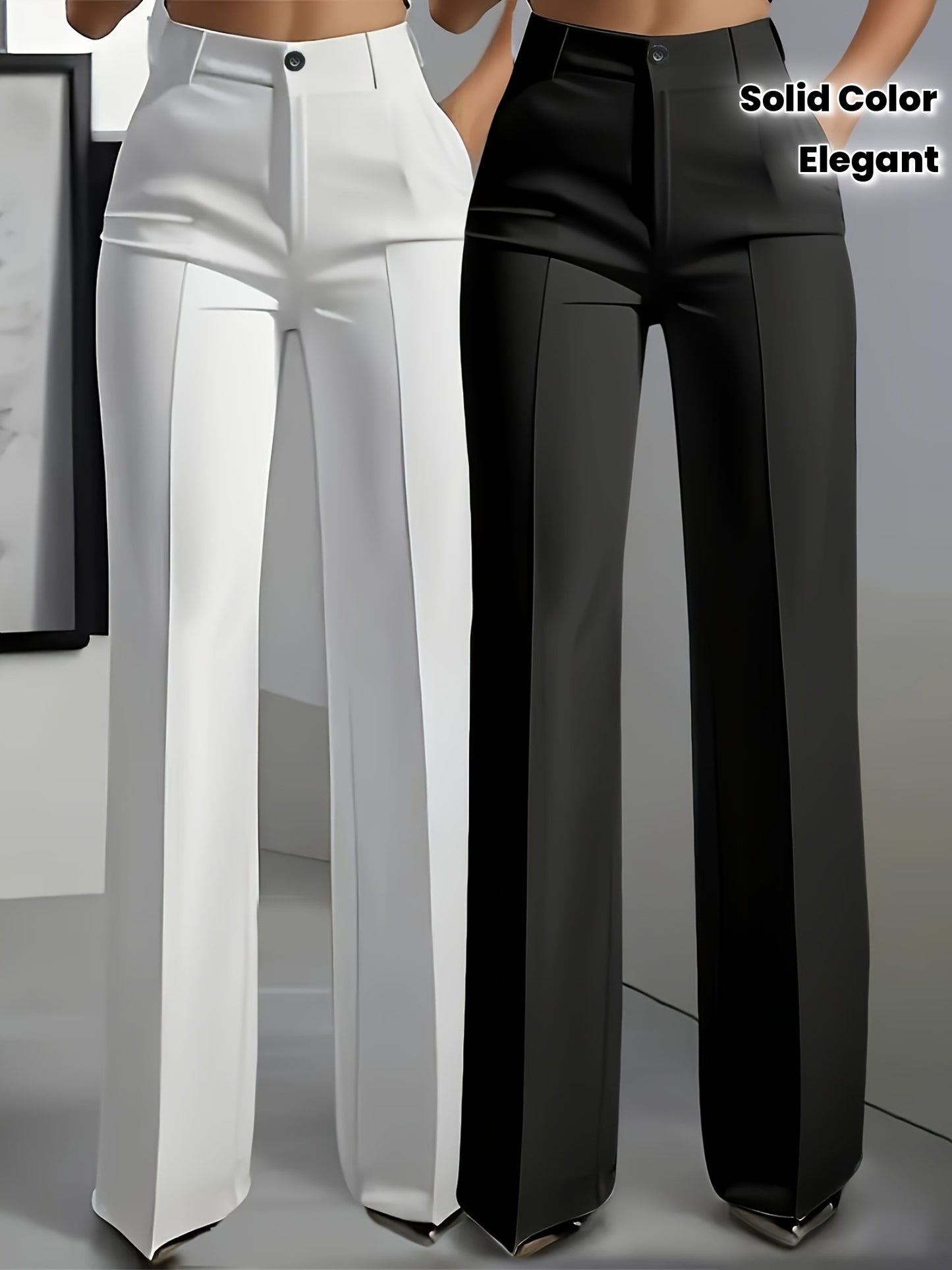 Lot de 2 Pantalons Femme Élégants Droits avec Poches Obliques