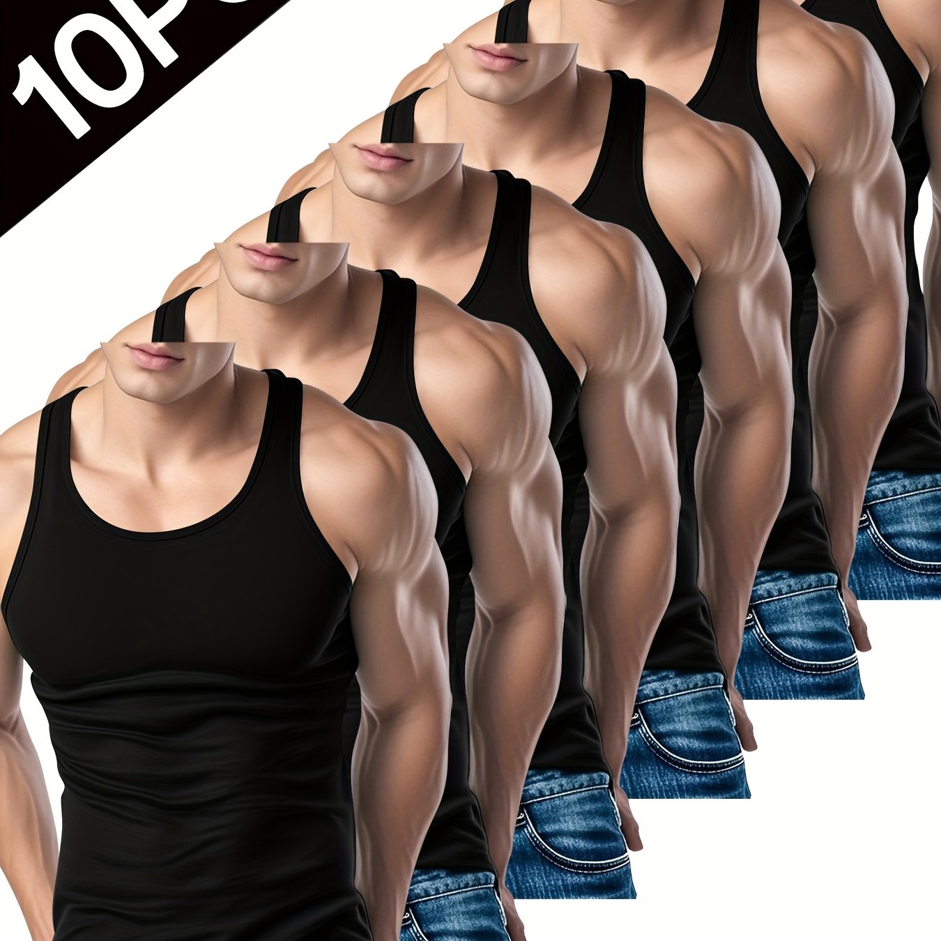 Lot de 10 Débardeurs Homme – Coupe Slim, Styles Variés