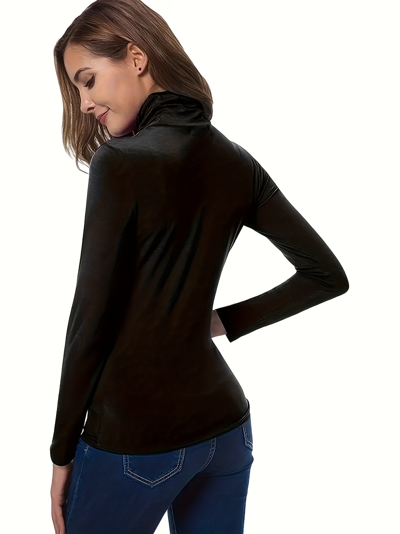 Lot de 3 t-shirts à col montant, manches longues pour femmes, automne et hiver, base polyvalente décontractée à superposer