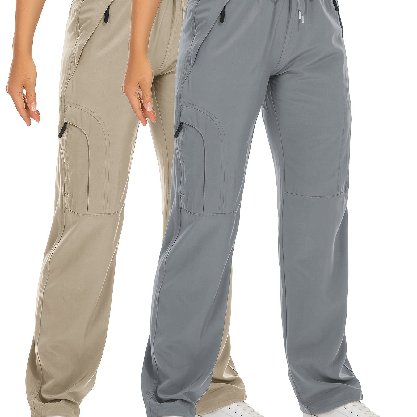 Lot de 2 Pantalons Cargo Femme – Poches Zippées, Tissu Respirant et Séchant Rapidement, Extensible, Automne, Noir et Blanc