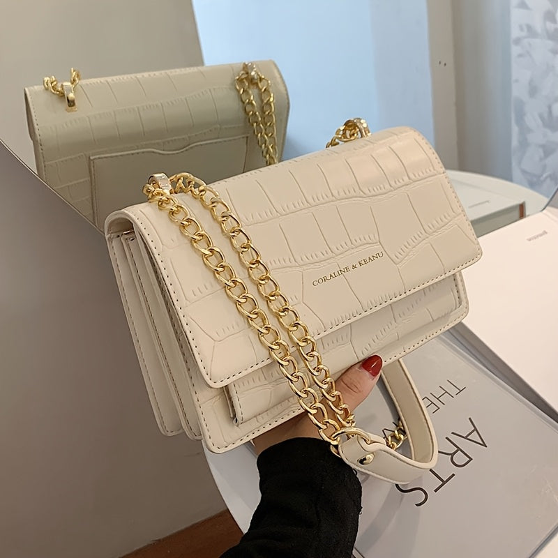 Sac bandoulière blanc femme, chaîne dorée, matelassé, fermeture pression, doublure tissu