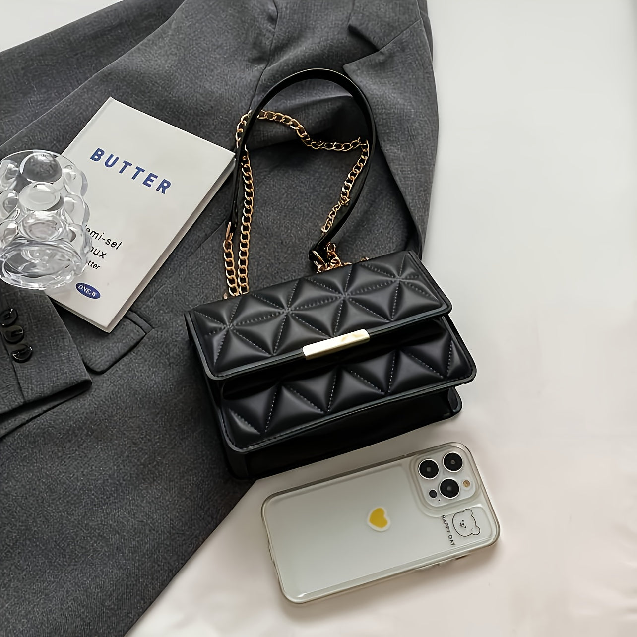 Sac Bandoulière Chaîne Femme 4 Saisons – Mini Sac Épaule Carré, Style Luxueux et Minimaliste, Polyvalent pour Shopping, Travail ou Sorties