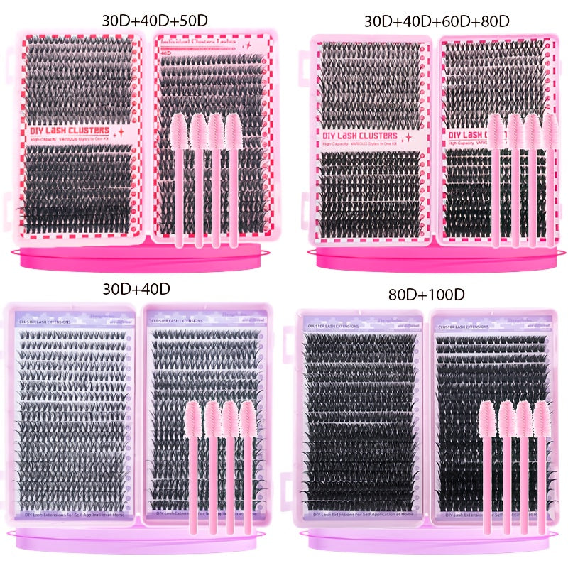 Kit DIY d’Extensions de Cils – Longueurs Mélangées 9-16 mm, Cils Individuels Effet Naturel en Différentes Densités (30D/40D/50D/60D/80D/100D), Débutant-Friendly et Réutilisables, D-Curl Wispy, Style Cat Eye et Fox, Parfait pour Soirées