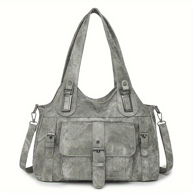 Sac Cabas Femme Rétro Taole en Synthétique avec Bandoulière Amovible – Quincaillerie Dorée et Fermeture Éclair, Couleurs : Gris / Beige / Marron / Noir – Sac Vintage pour Travail et Voyages, Sac Synthétique Durable