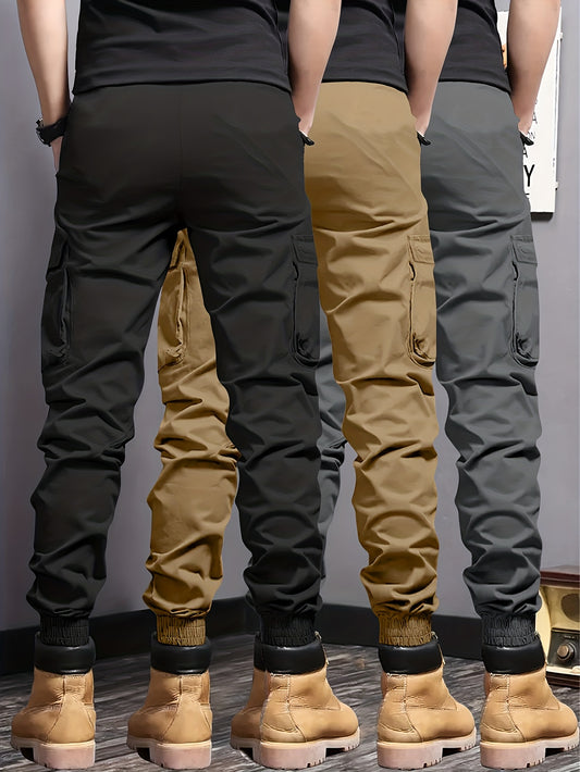 3pcs Pantalons Cargo Homme – Multipoches, Cordon Élastique, Tissu Résistant, Outdoor & Casual