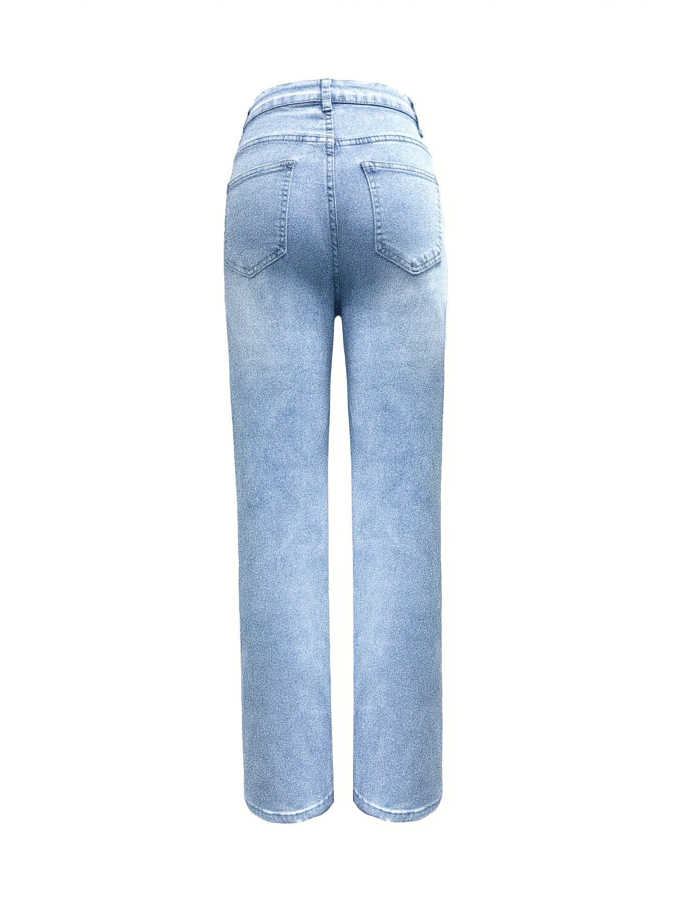 Jean Femme Taille Haute Évasé et Extensible - Pantalon Droit Bleu Délavé avec Ceinture et Poches, Effet Gainant, Idéal pour Toutes Saisons, Travail, Bureau ou Voyage - Jean Casual et Chic