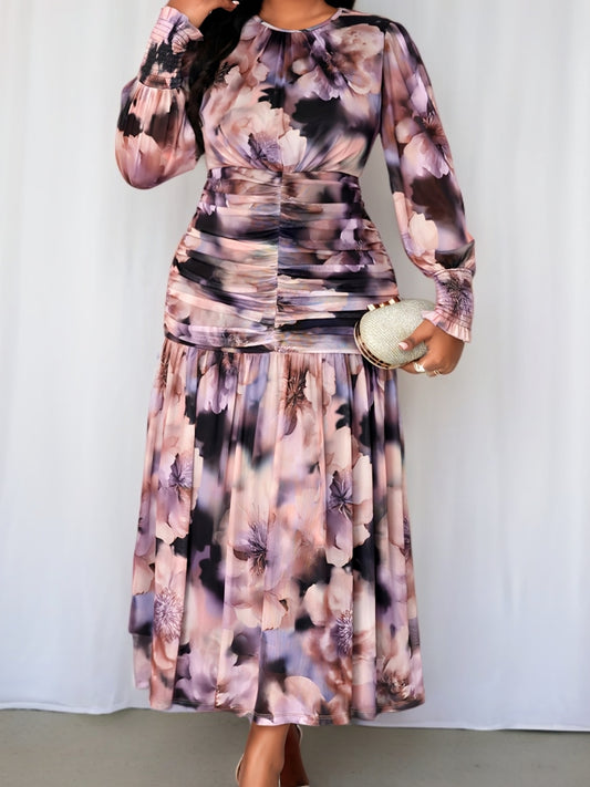 Robe Longue Grande Taille Élégante – Coupe A-Ligne/Sirène avec Traîne, Manches Bouffantes, Jupe Évasée, Taille Sans Ceinture, Fermeture Zippée au Dos, Idéale Soirées et Événements