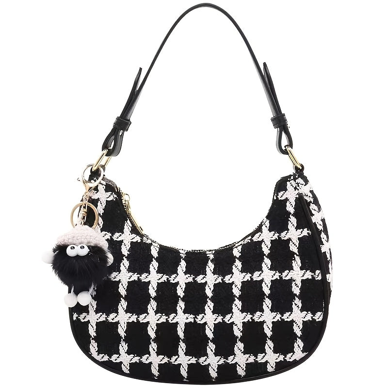 Sac bandoulière femme - Sac à main/bandoulière détachable à motif quadrillé, fermeture éclair, sac à main noir élégant et léger pour occasions décontractées et spéciales