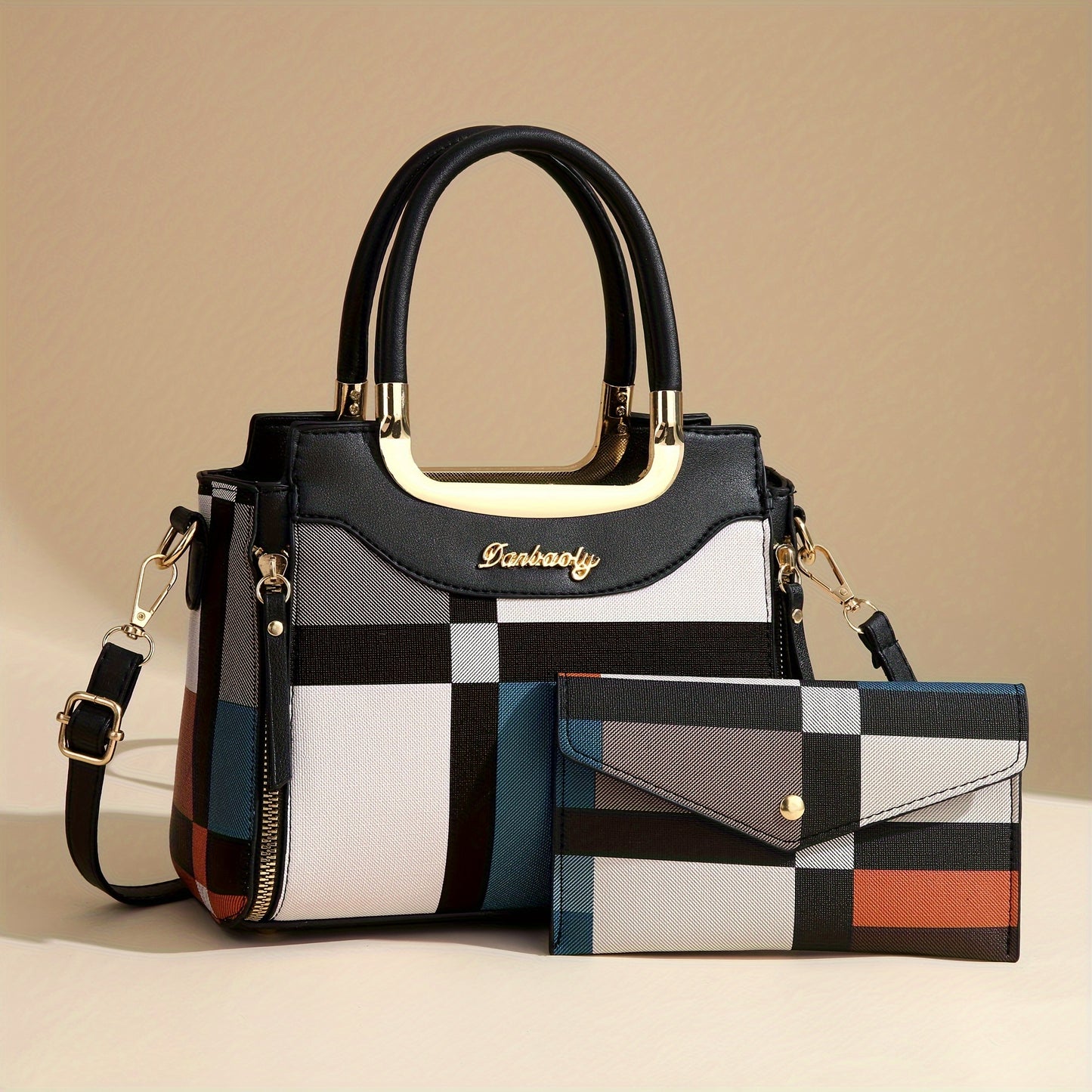 Sac à Main Femme– Élégant, Motif Plaid, Anse Fixe, Fermeture Zippée, Doublure Polyester, Imprimé Aléatoire, Idéal Cadeau