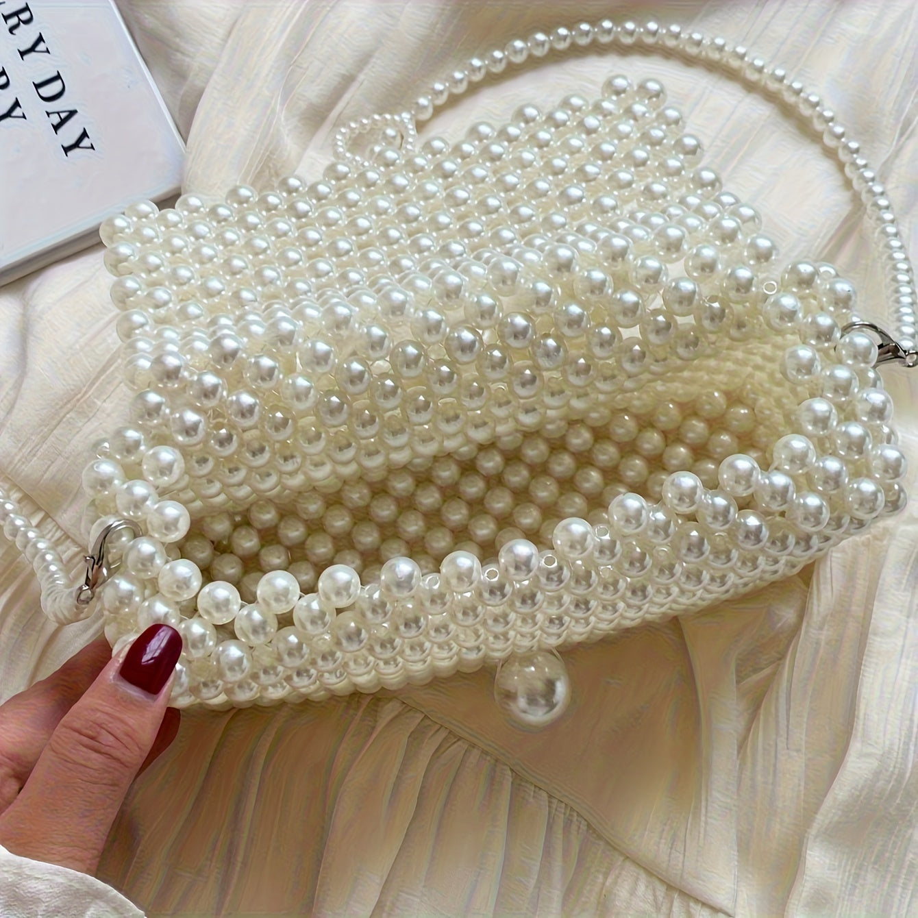 Sac à main femme chic perlé – Tissé à la main, multi-usage pour téléphone, shopping et soirées, sac fourre-tout/épaule, poignée en perles