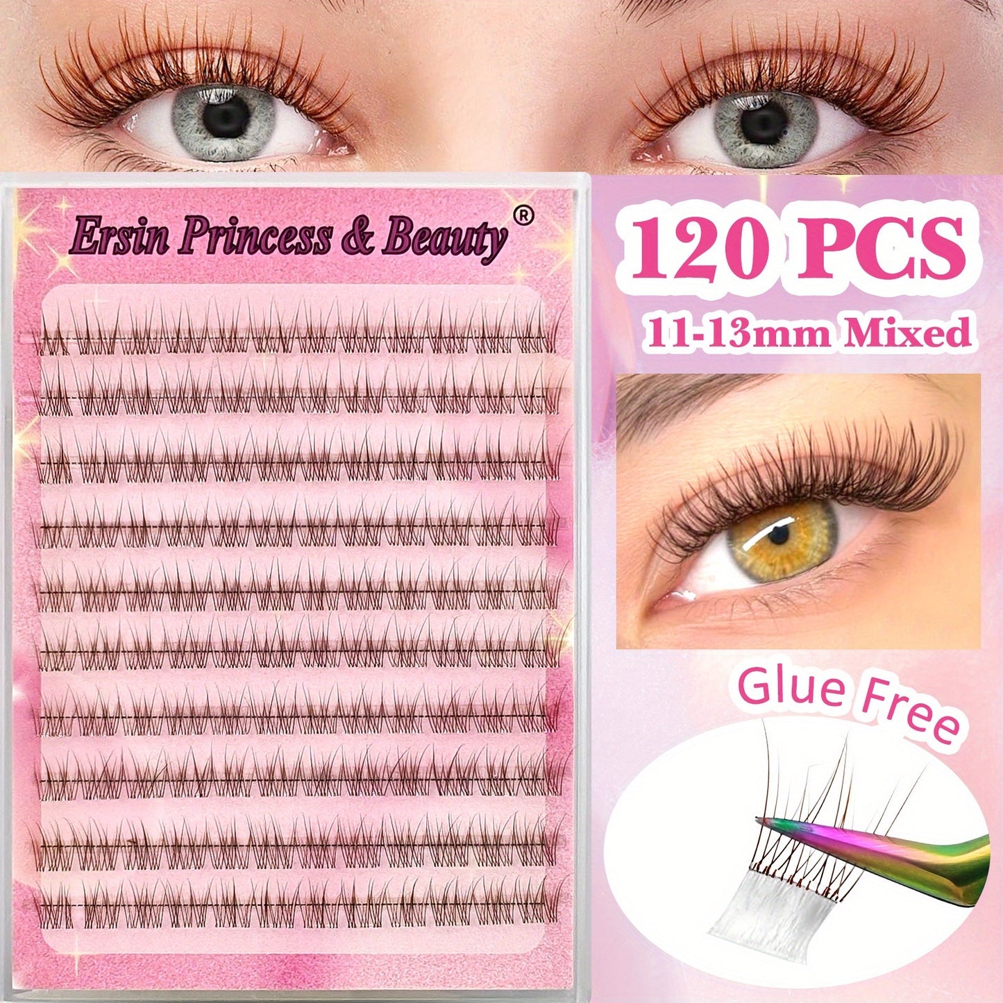 120 pcs Paquets de Cils Auto-Adhésifs — Sans Colle, Couleurs Marron Pré-Mélangées (Clair à Foncé), Volume Naturel et Cils Bouclés, Idéal pour Usage Quotidien, Anime, Cosplay, Voyage, Débutants, Extensions de Cils DIY, Maquillage Anime, Cils Wispy