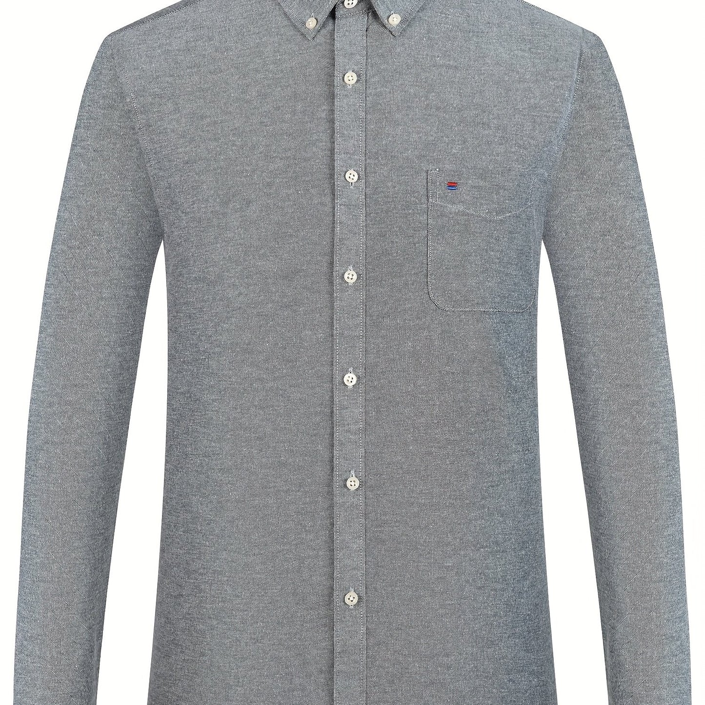 Men'S Cotton Blend Dress Shirt, Casual Lapel Collar, Non-Stretch Solid Color, Regular Long Sleeve, Embroidered Single Breasted Placket, Regular Fit, for Spring/Fall - Woven Oxford Fabric