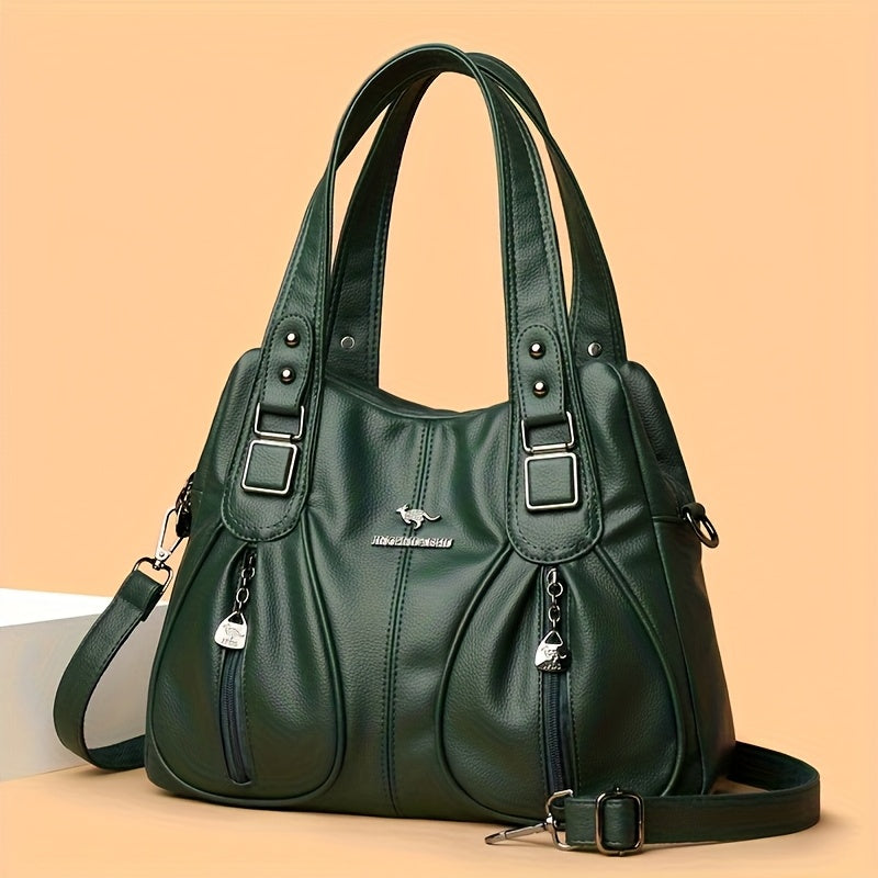 Sac Cabas Femme Luxe Léger – Marron Élégant avec Accents Métalliques, Bandoulière Ajustable, Multiples Poches, Bandoulière Amovible pour Utilisation en Sac à Main, Épaule ou Bandoulière, Sac Polyvalent | Accessoire Élégant | Fermeture Zippée Durable