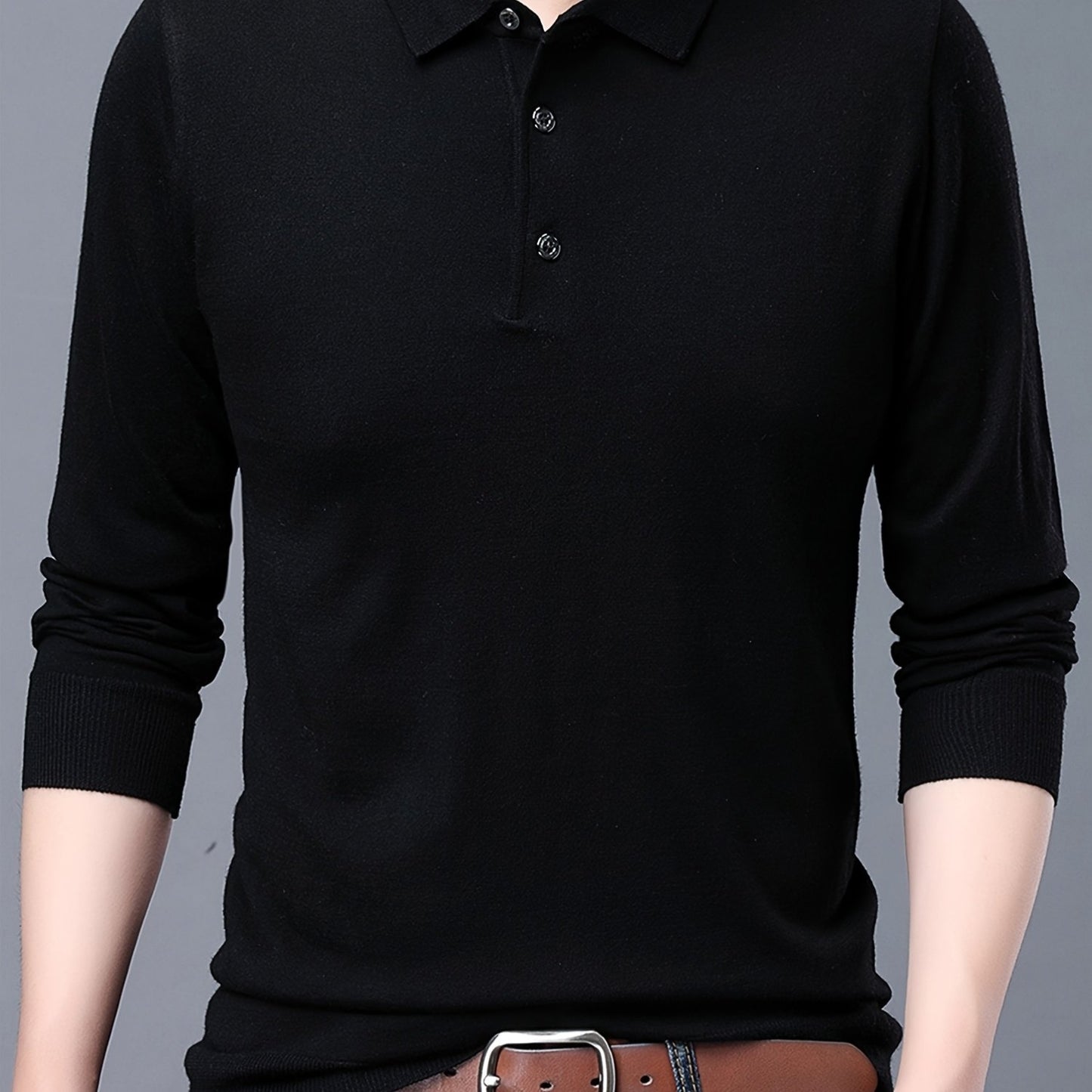 Men'S Slim-Fit Long Sleeve Shirt - Soft Stretchy Knit Button-Front Collar, Solid Color Casual & Formal Tops for Spring/Fall, Office, Party, Everyday - Easy-care Men'S Clothing, Office Attire, Classic Collar, Durable Construct