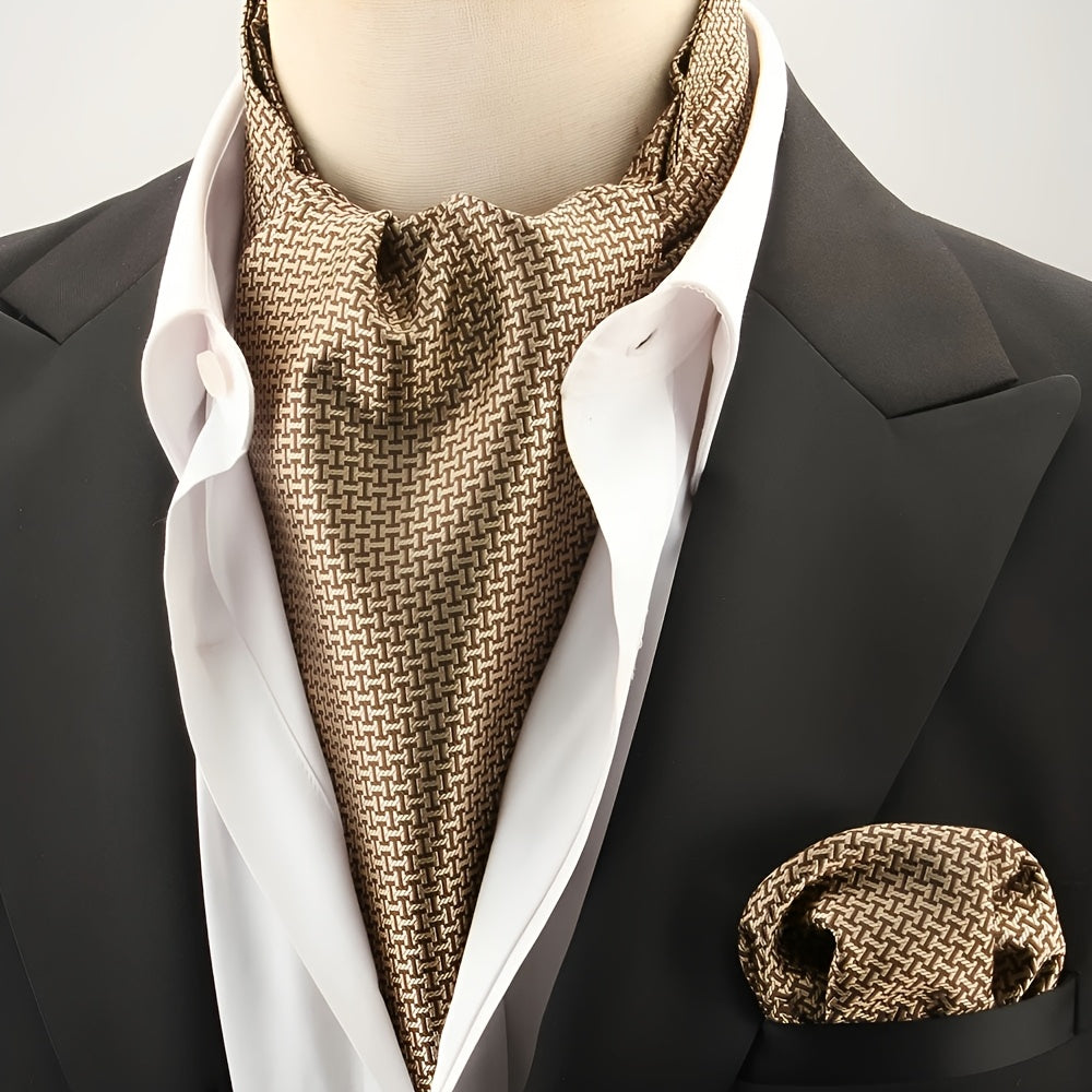 2pcs Ascot Homme – Écharpe et Pochette Style Rétro Britannique pour Mariages et Événements, Motifs Pois/Paisley/Fleur