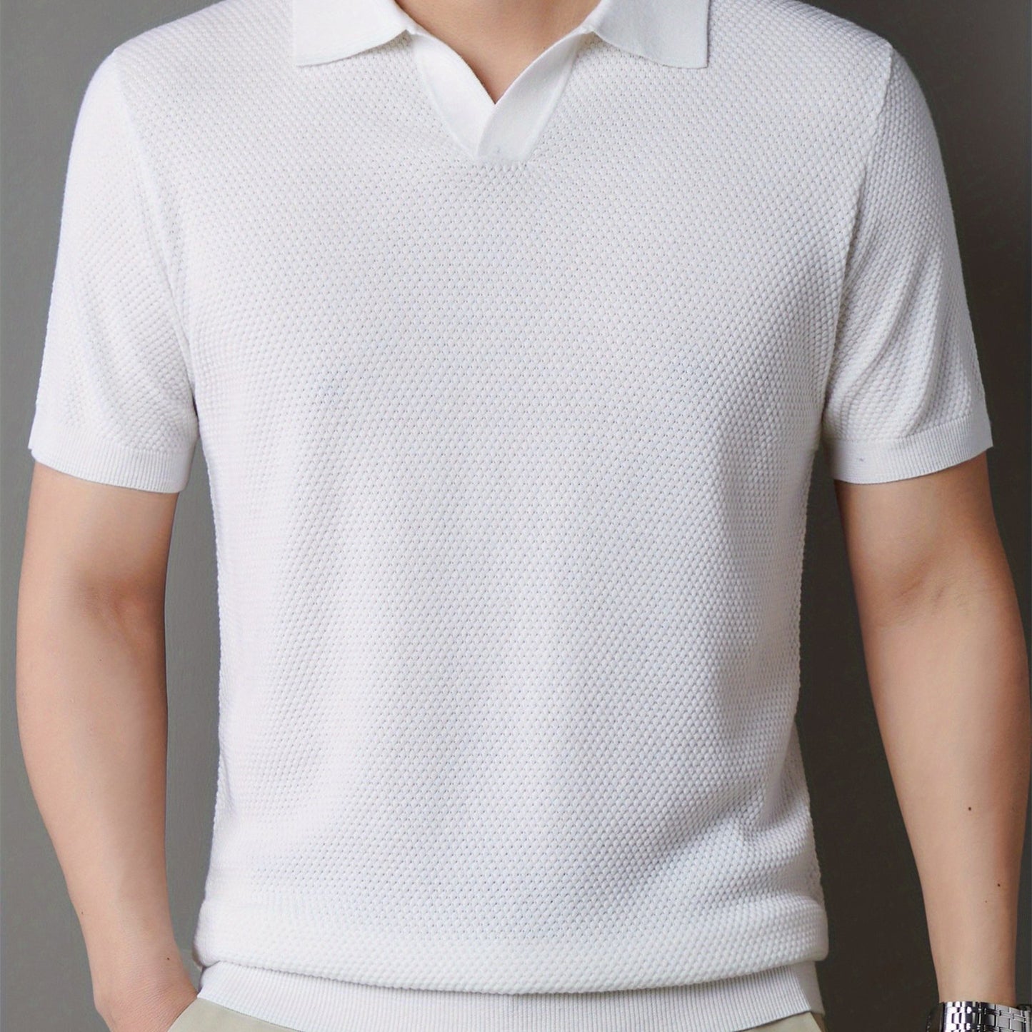 Men's 100% Cotton Shirt - Classic Fit Casual Short Sleeve, Solid Color Button- Collar for Spring/Fall, Versatile for Office & Casual Attire