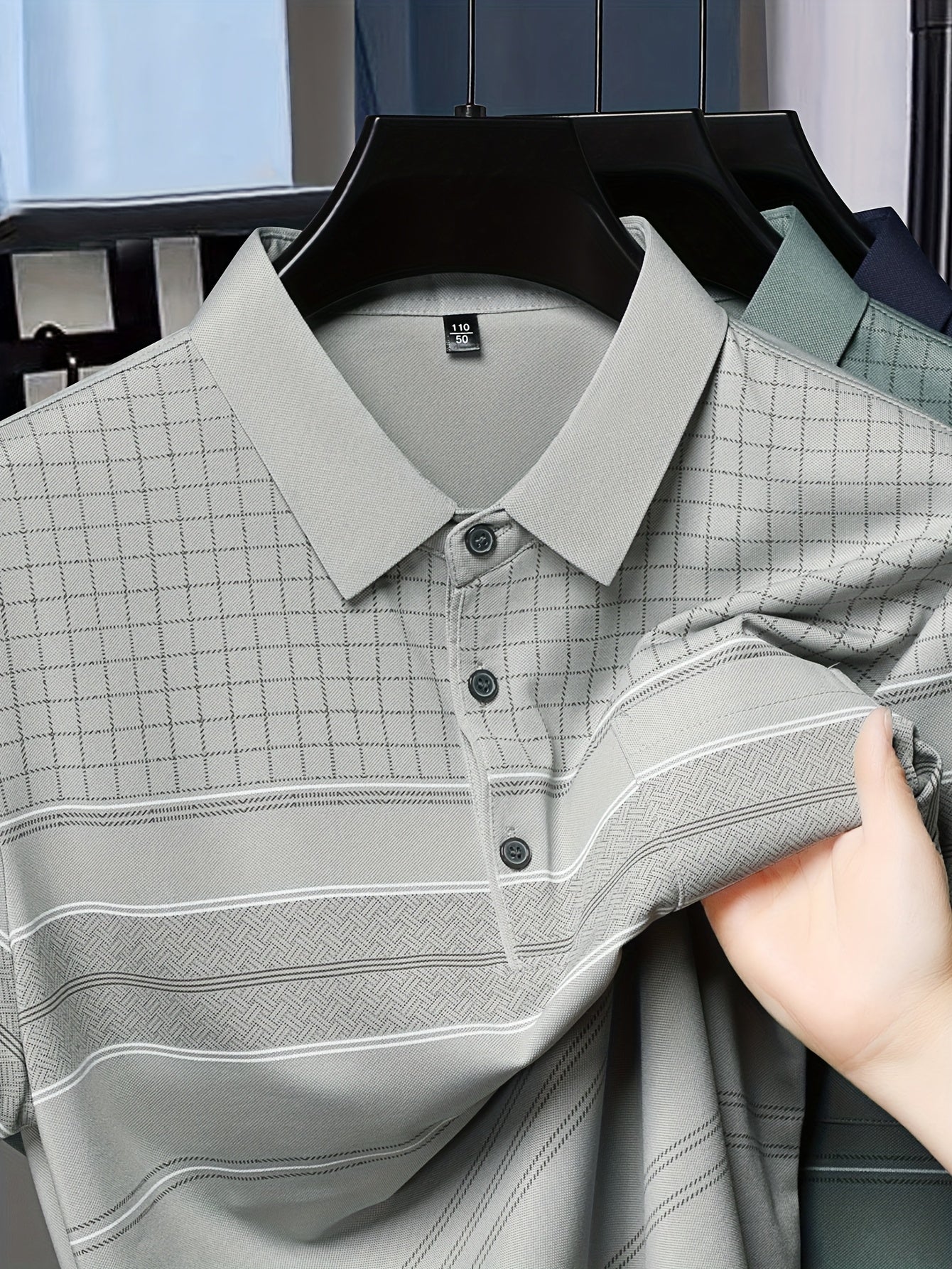 Men'S Summer Casual Short Sleeve T-Shirt with Pockets, Striped Pattern, Half Placket Lapel Collar, Regular Fit - Ideal for Work and Casual Attire, Work Uniform|Short Sleeve Shirt|Sleek Look