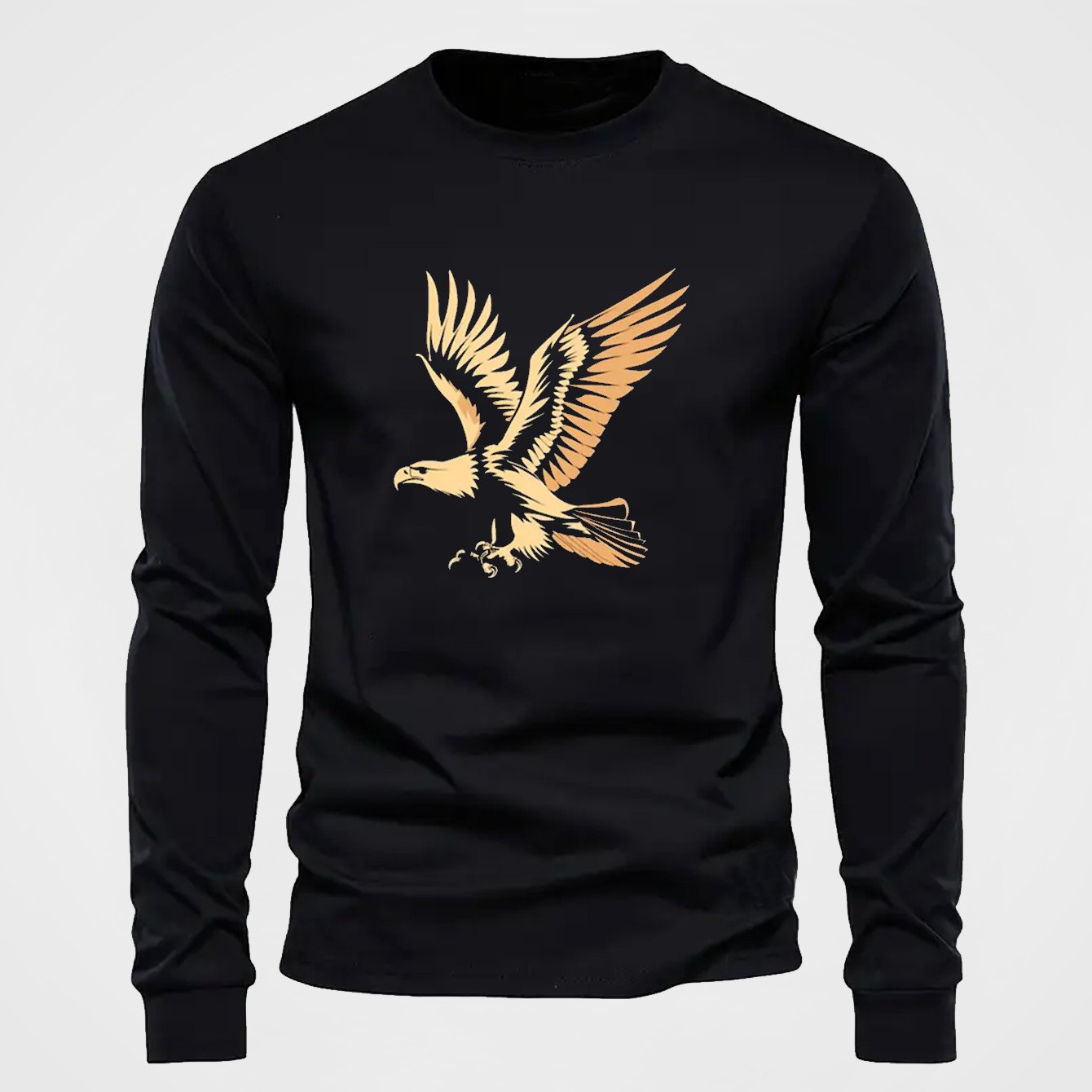 Eagle Cartoon Print Tee Shirt, Tees for Men, Casual Long Sleeve T-shirt for Autumn and