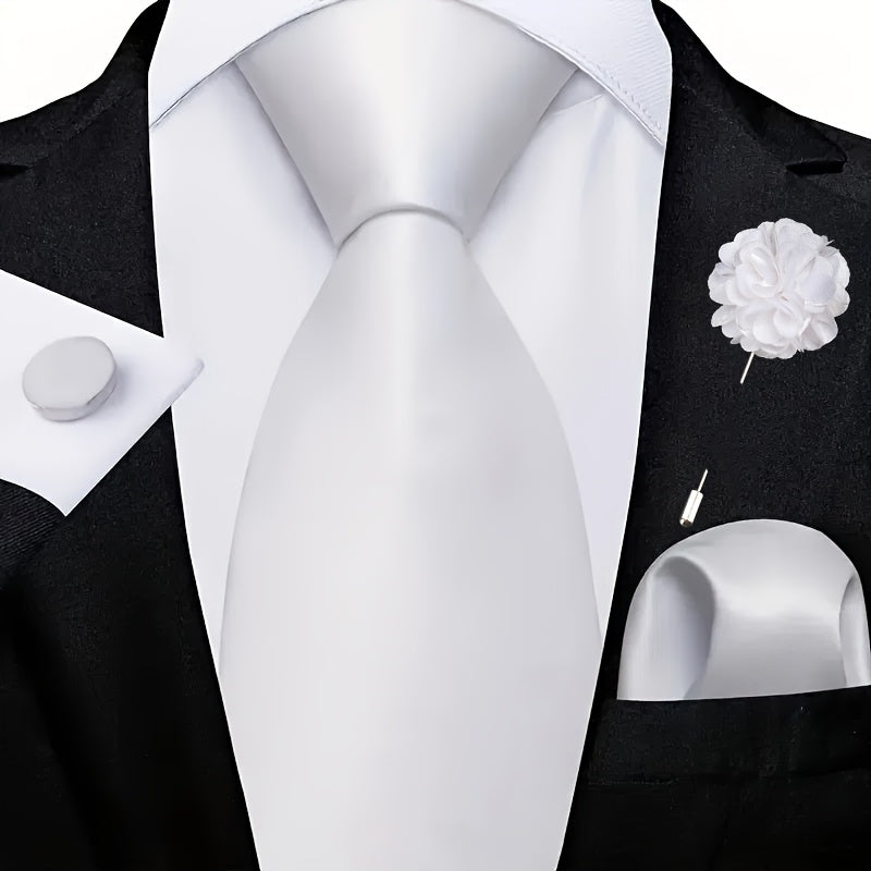 Lot de 5 Accessoires Homme – Cravate, Pochette, Boutons de Manchette et Broche, Ensemble Formelle pour Mariage, Bureau et Fêtes