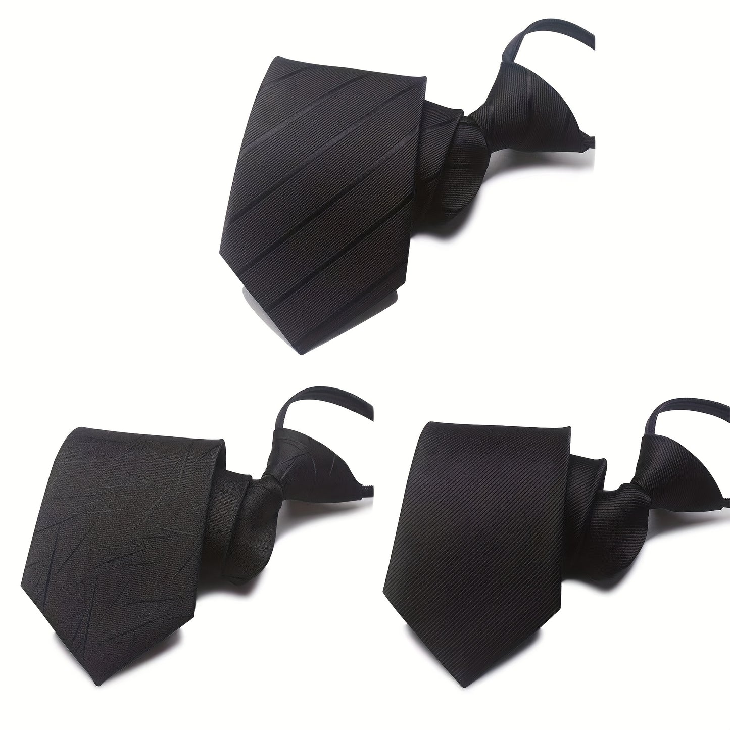 Lot de 3 Cravates Homme Rayées – Noir et Blanc, Élégantes pour Bureau et Mariage
