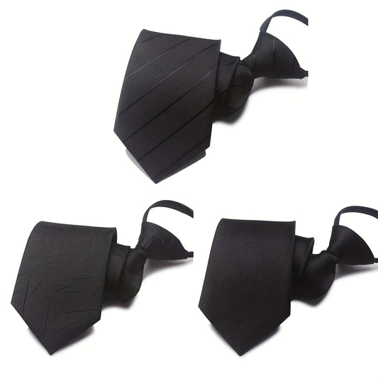 Lot de 3 Cravates Homme Rayées – Noir et Blanc, Élégantes pour Bureau et Mariage