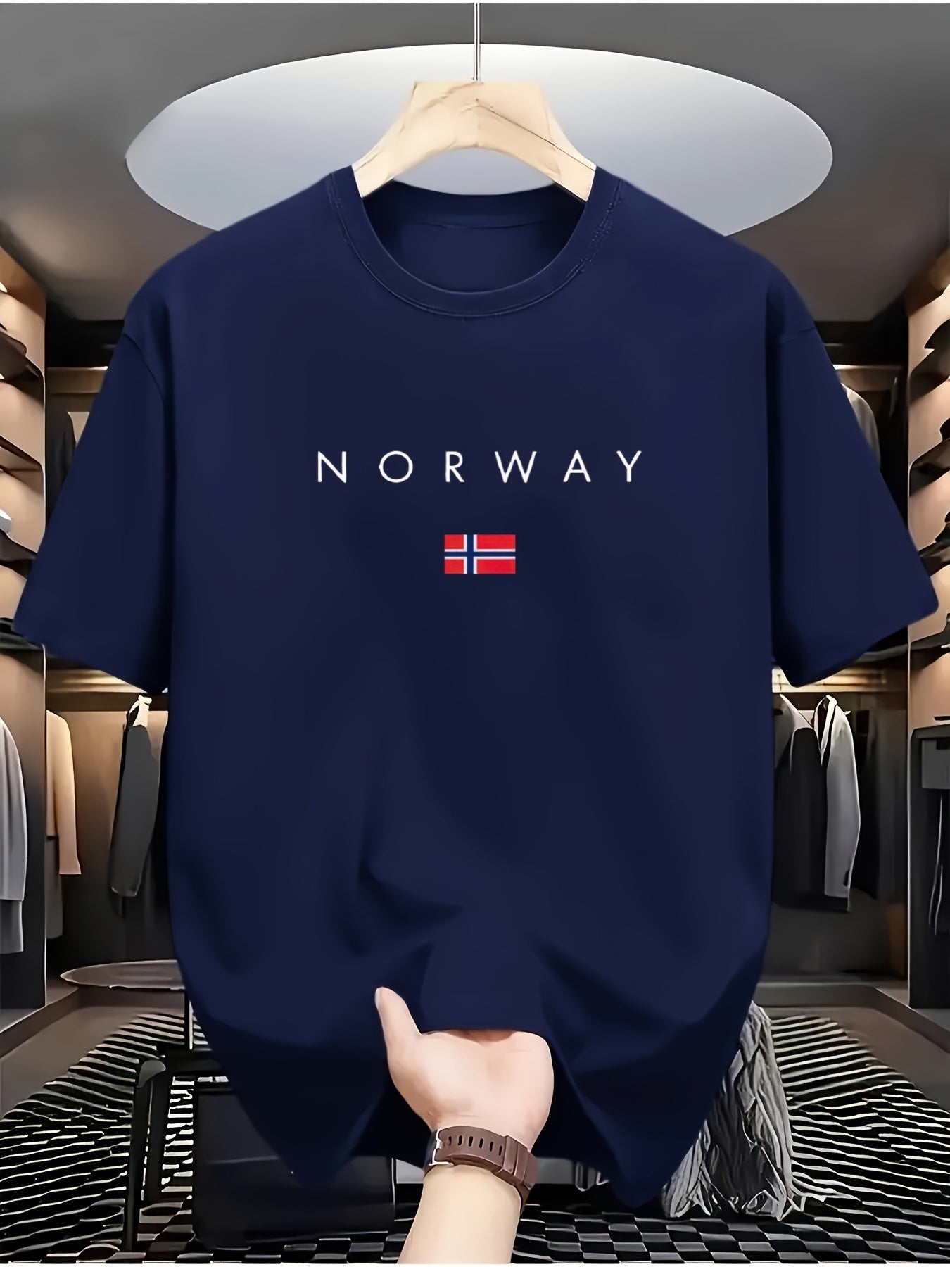 Men'S 100% Casual T-Shirt with Norway Graphic Print, Casual& Sporty, Crew Neck, Summer Fashion Round Neck Tee, for Daily& Weekend Casual Wear, Weekend Attire, Daily Outfit, Sporty Design, Minimalist Style, Lightweight Tee, Br