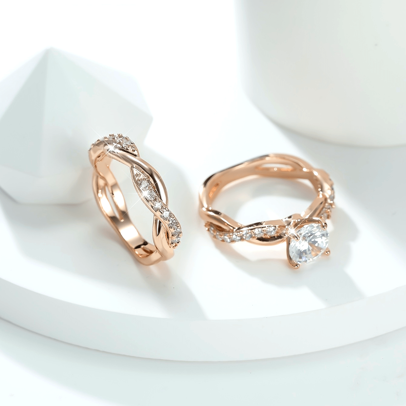 Vintage Cross Twisted Ring Set with Minimalist Twist and Engagement Wedding Rings